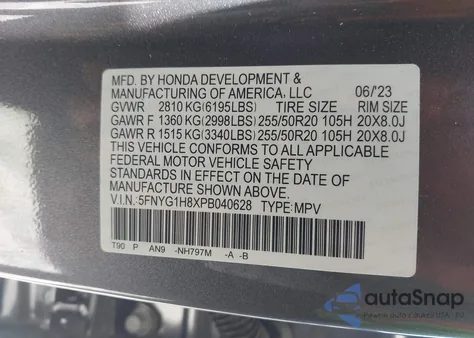 2023 Honda Pilot Awd Elite from USA, damaged, VIN 5FNYG1H8XPB040628